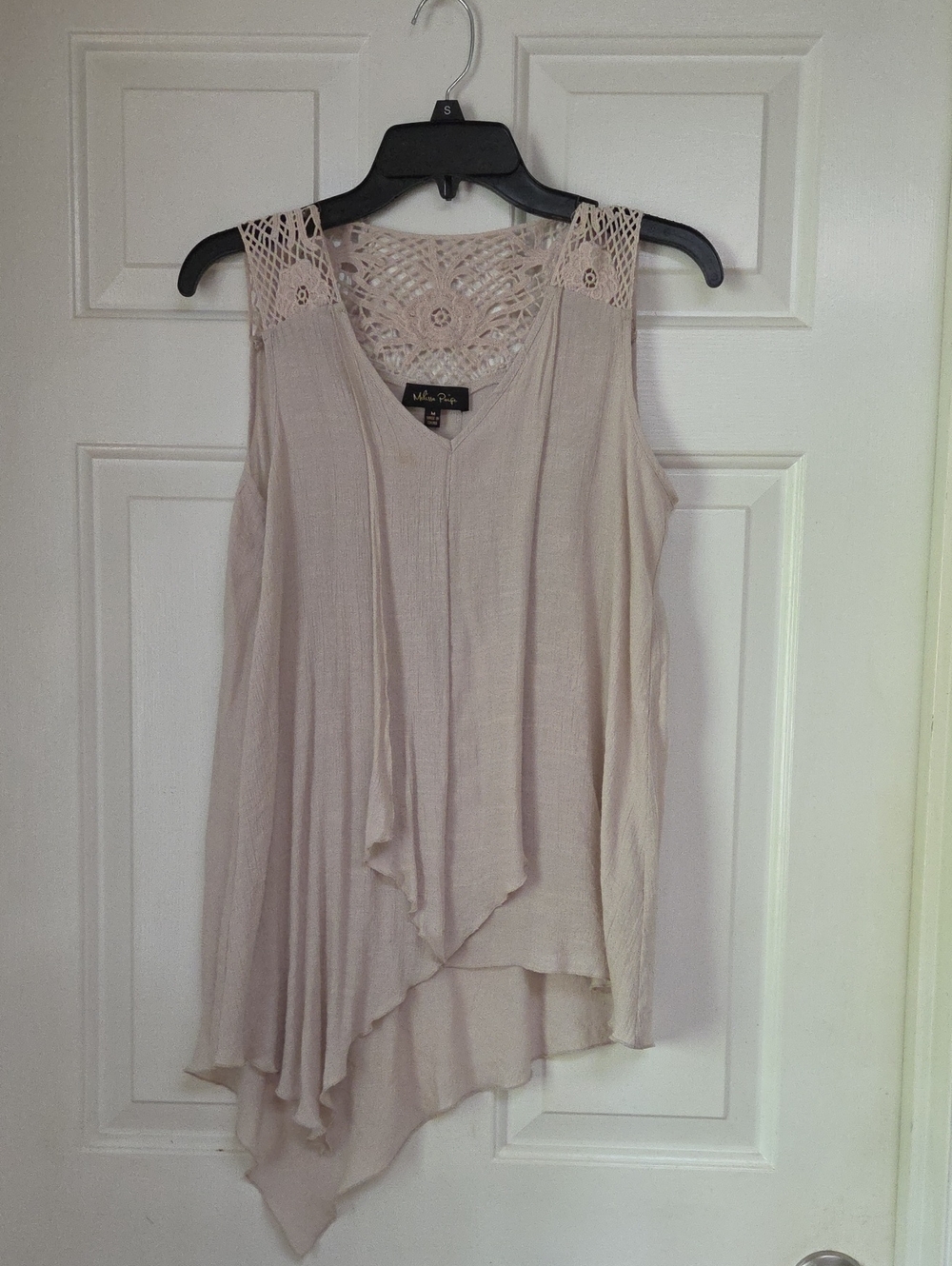 Melissa Paige Beige Crochet Yoke Asymmetrical Camisole